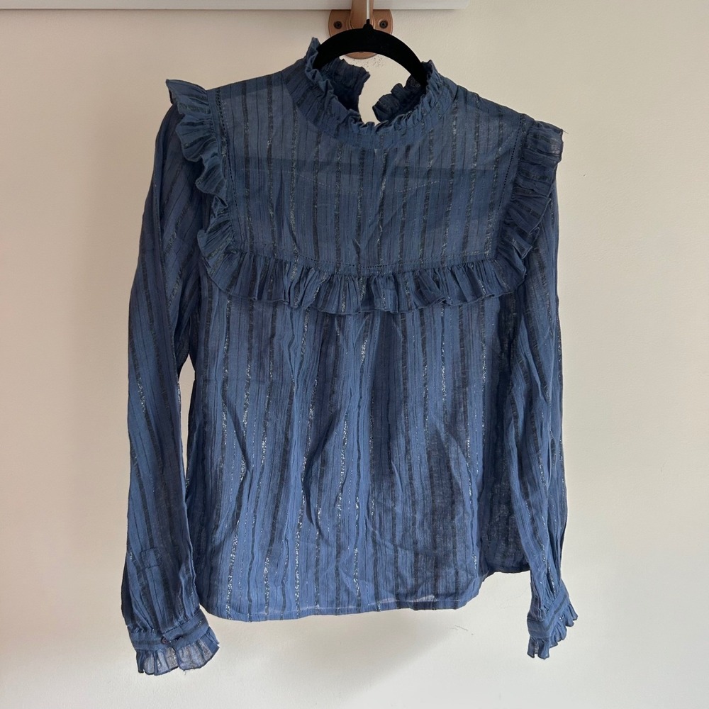 Anthropologie Sita Murt Betty high-neck blouse navy long sleeve blouse EU 38 US8